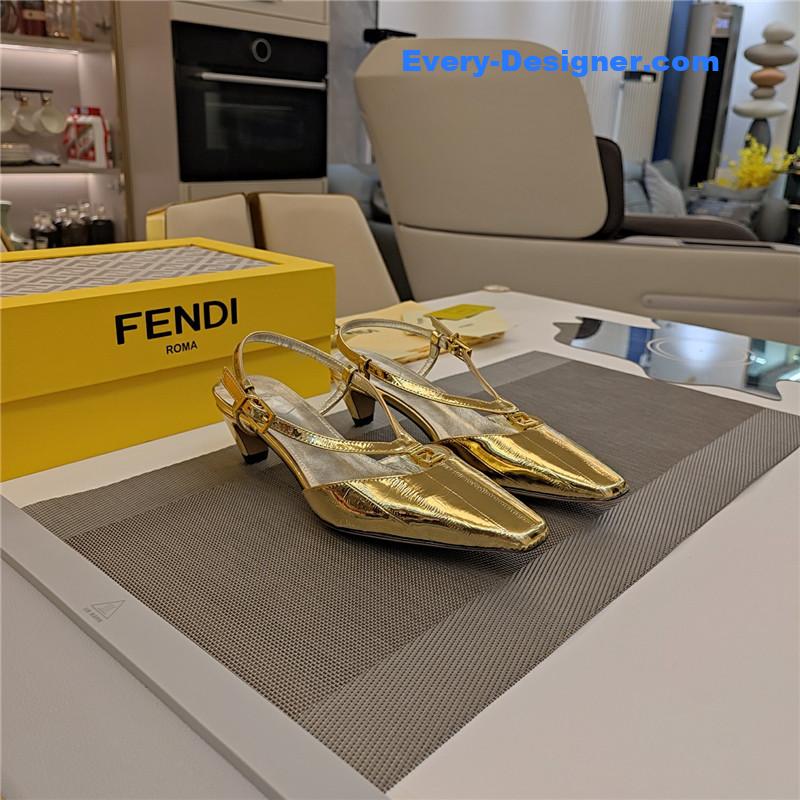 F**di ffold gold nappa leather low-heeled slingbacks