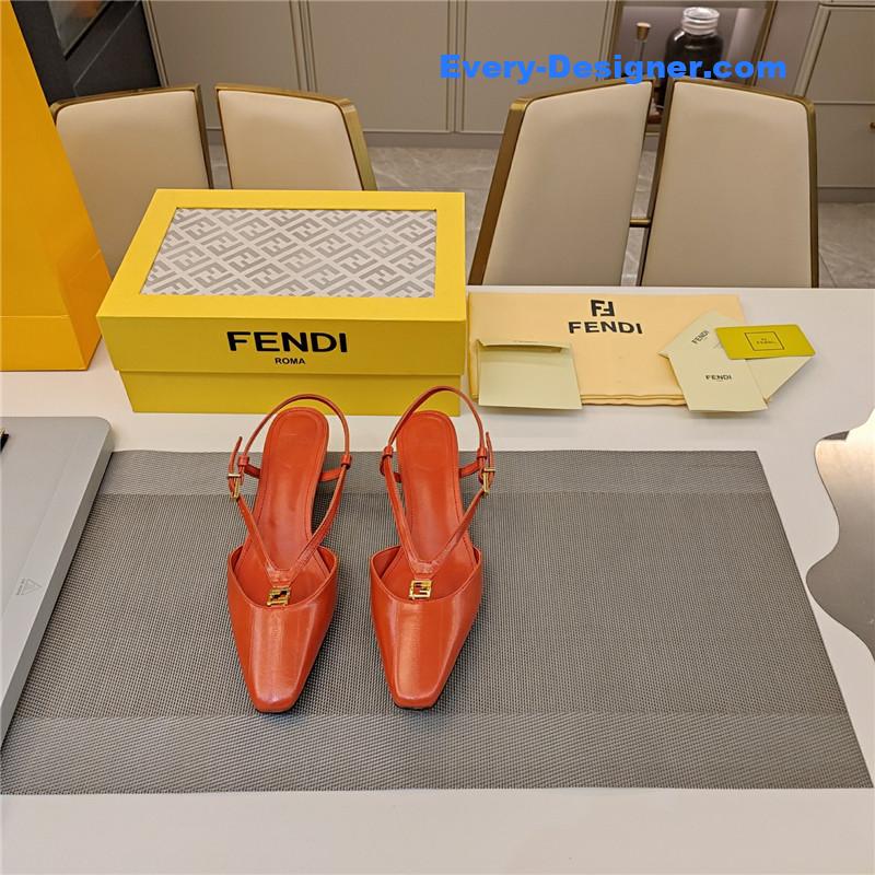 F**di ffold red eel leather low-heeled slingbacks