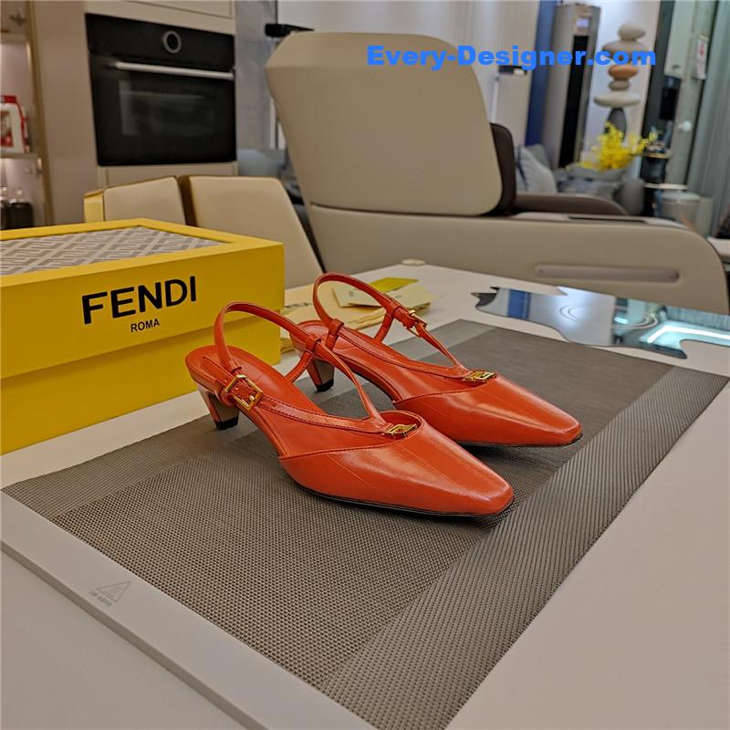 F**di ffold red eel leather low-heeled slingbacks