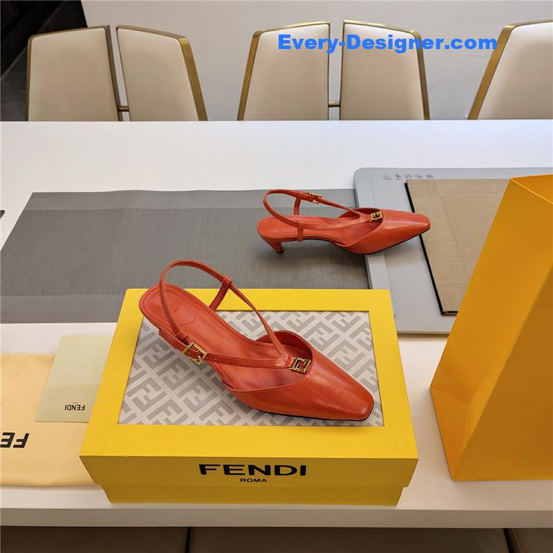 F**di ffold red eel leather low-heeled slingbacks