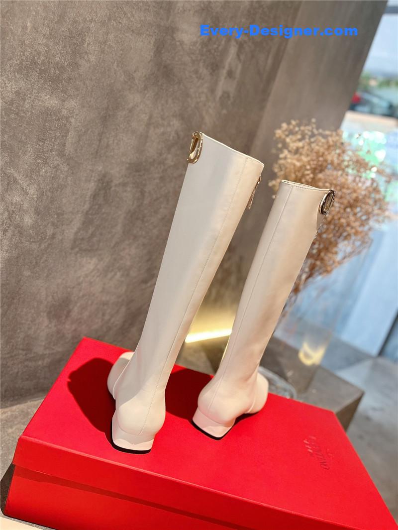 Va1e*ntin0 garavani vlogo white leather knee-high boots
