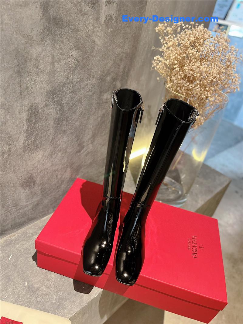 Va1e*ntin0 garavani vlogo patent leather knee-high boots