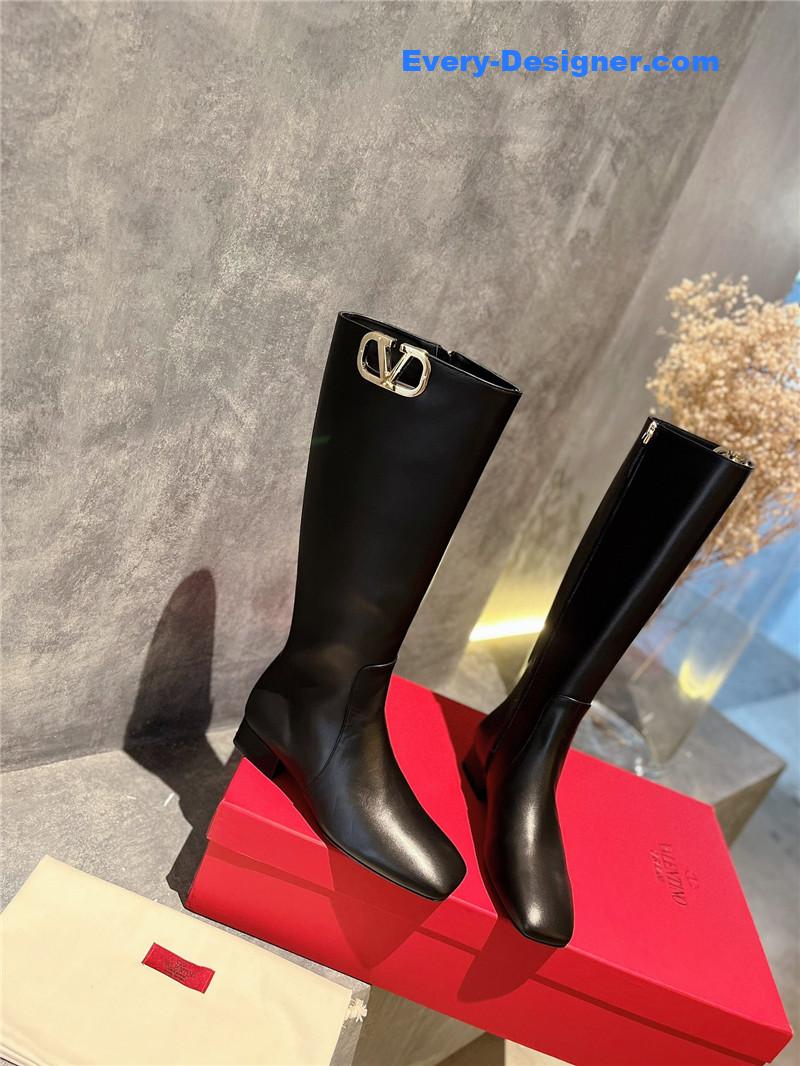 Va1e*ntin0 garavani vlogo leather knee-high boots