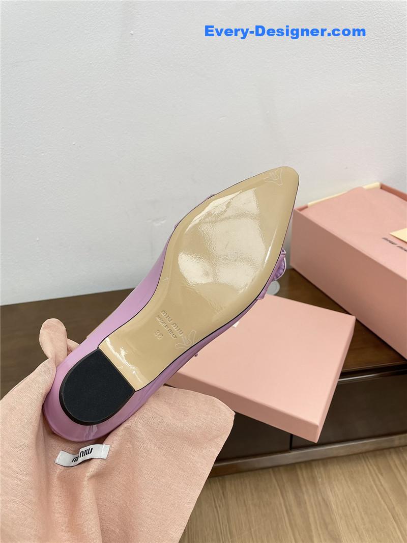Miu Miu Purple Mary Jane Pointed Flats with Belt Buckle