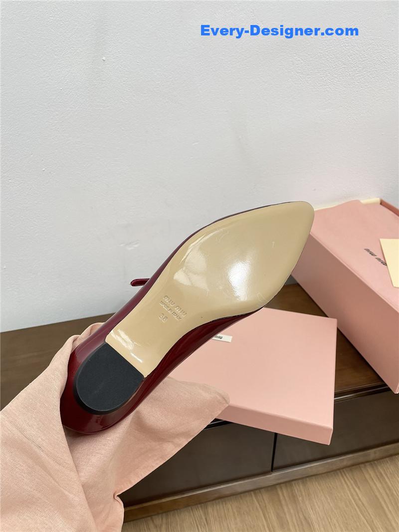 Miu Miu Burgundy Pattern Mary Jane Pointed Flats