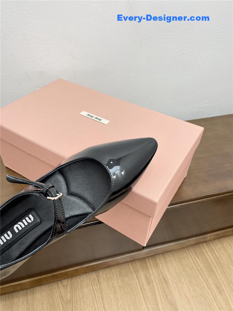 Miu Miu Black Pattern Mary Jane Pointed Flats