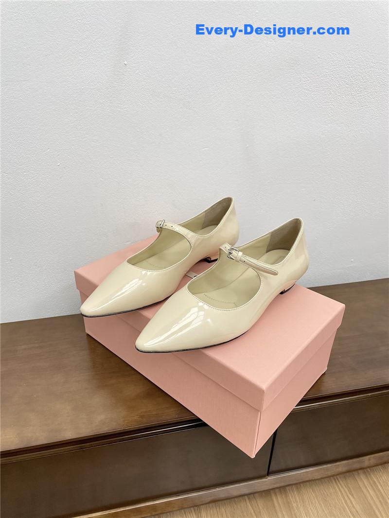 Miu Miu Ivory Pattern Mary Jane Pointed Flats