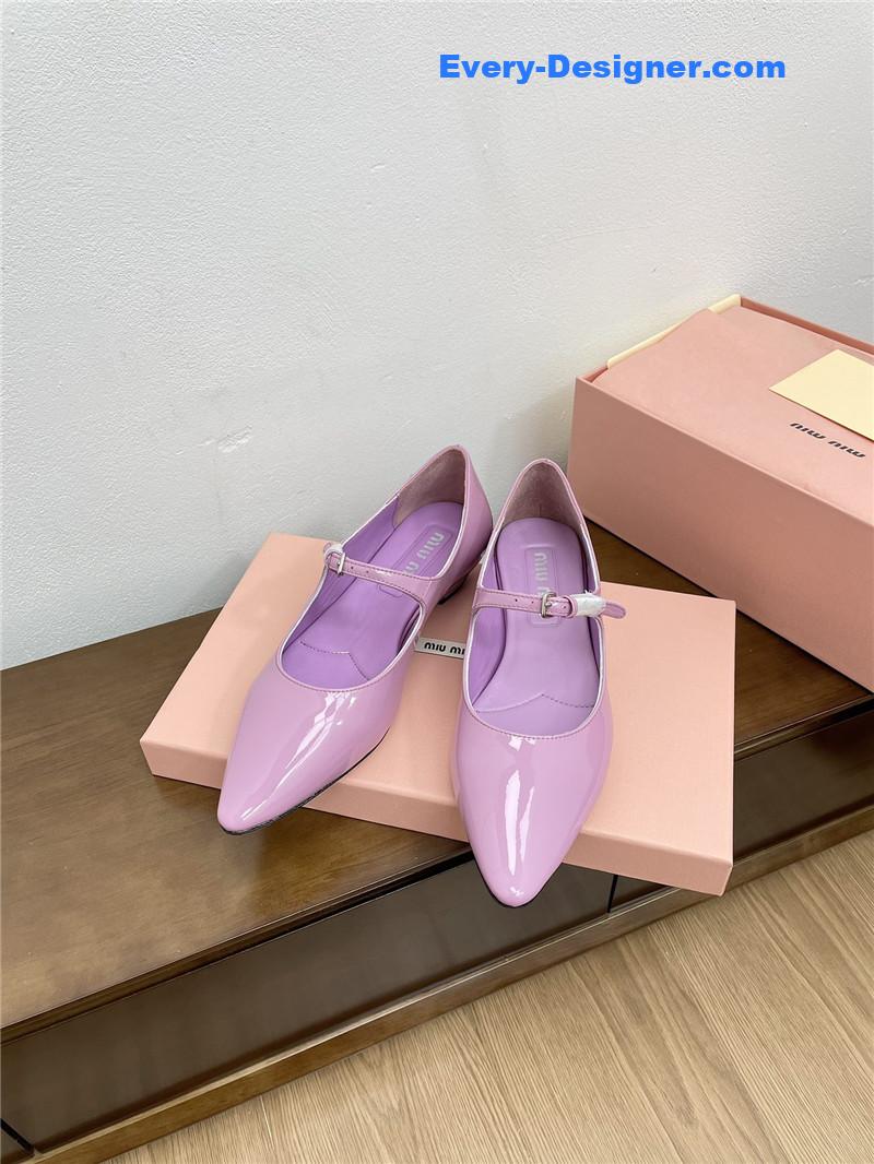 Miu Miu Purple Pattern Mary Jane Pointed Flats