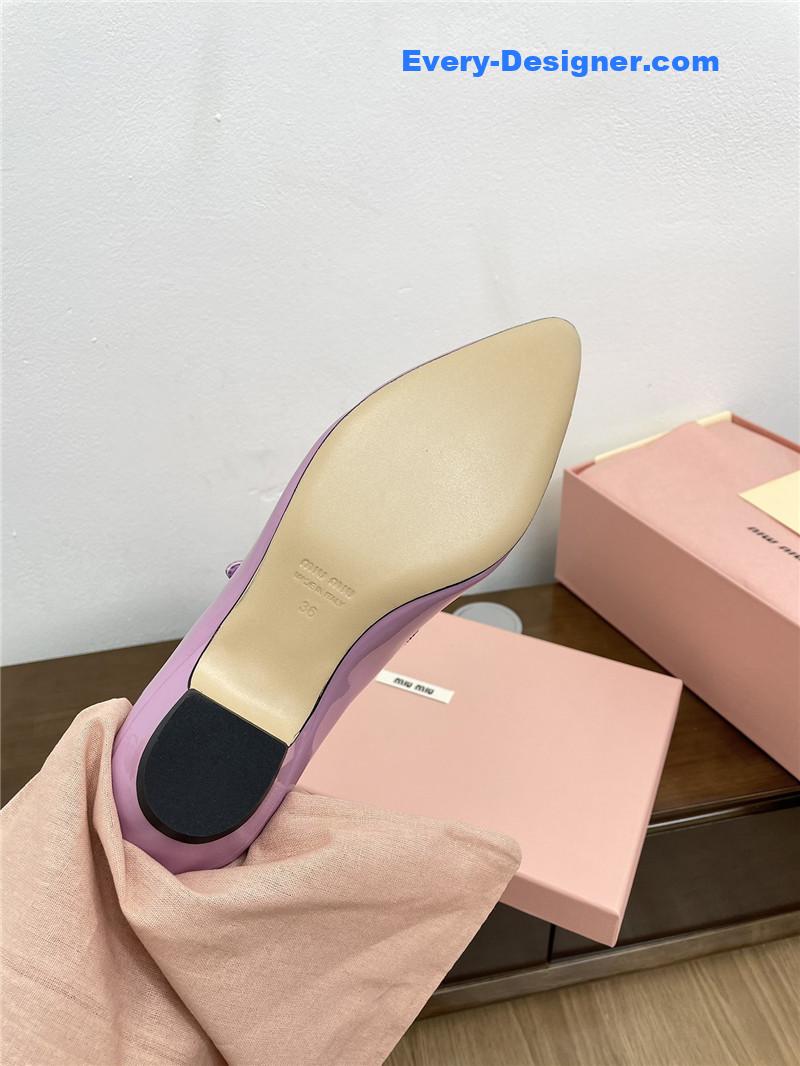 Miu Miu Purple Pattern Mary Jane Pointed Flats