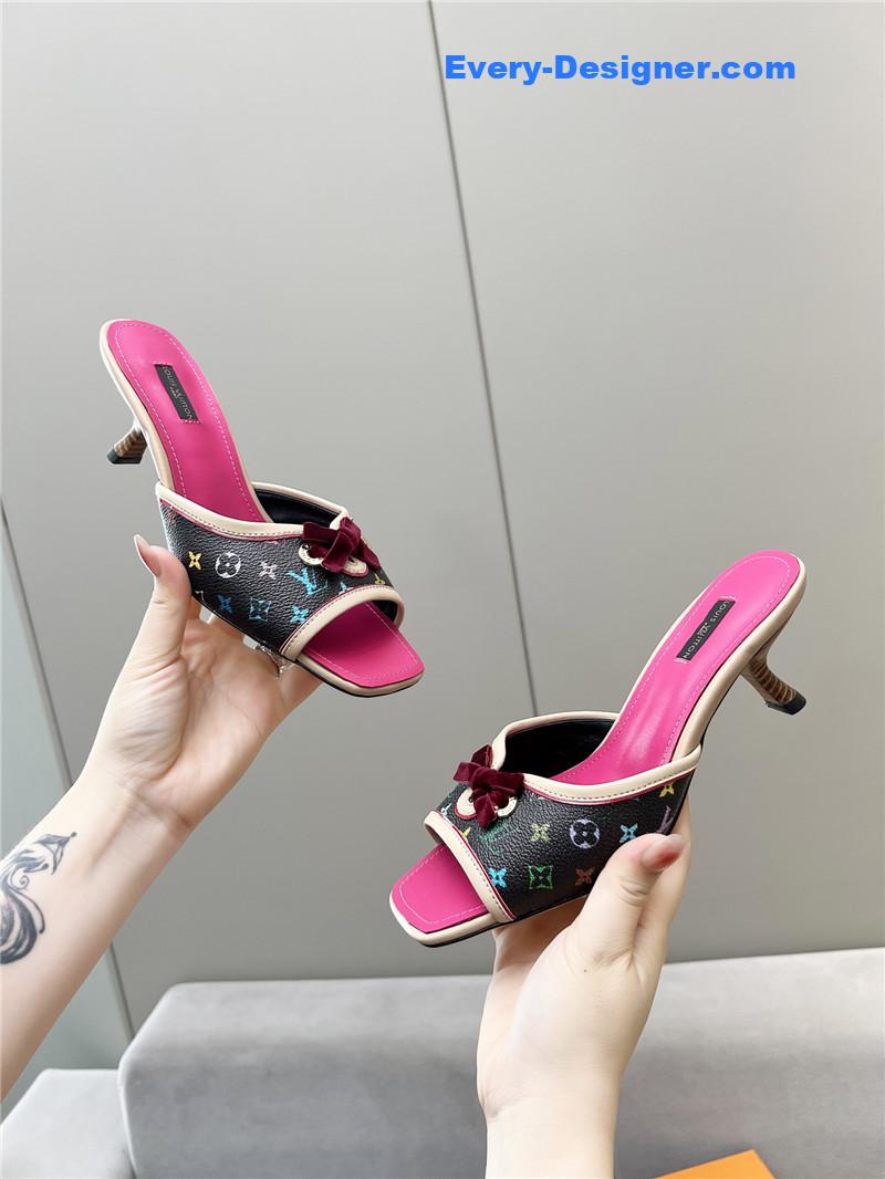 l0vis Vvtt0n neo revival mules printed calfskin pink black