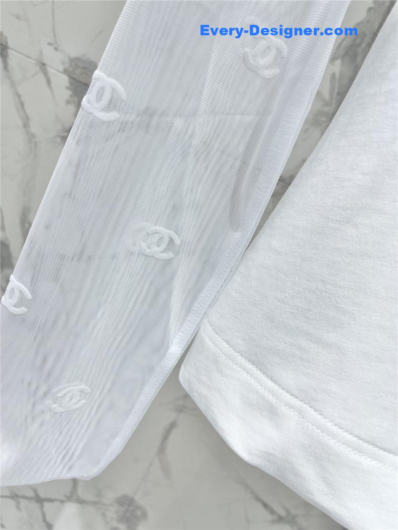 Ch**el mesh stitching long-sleeved straight t-shirt replicas clothes
