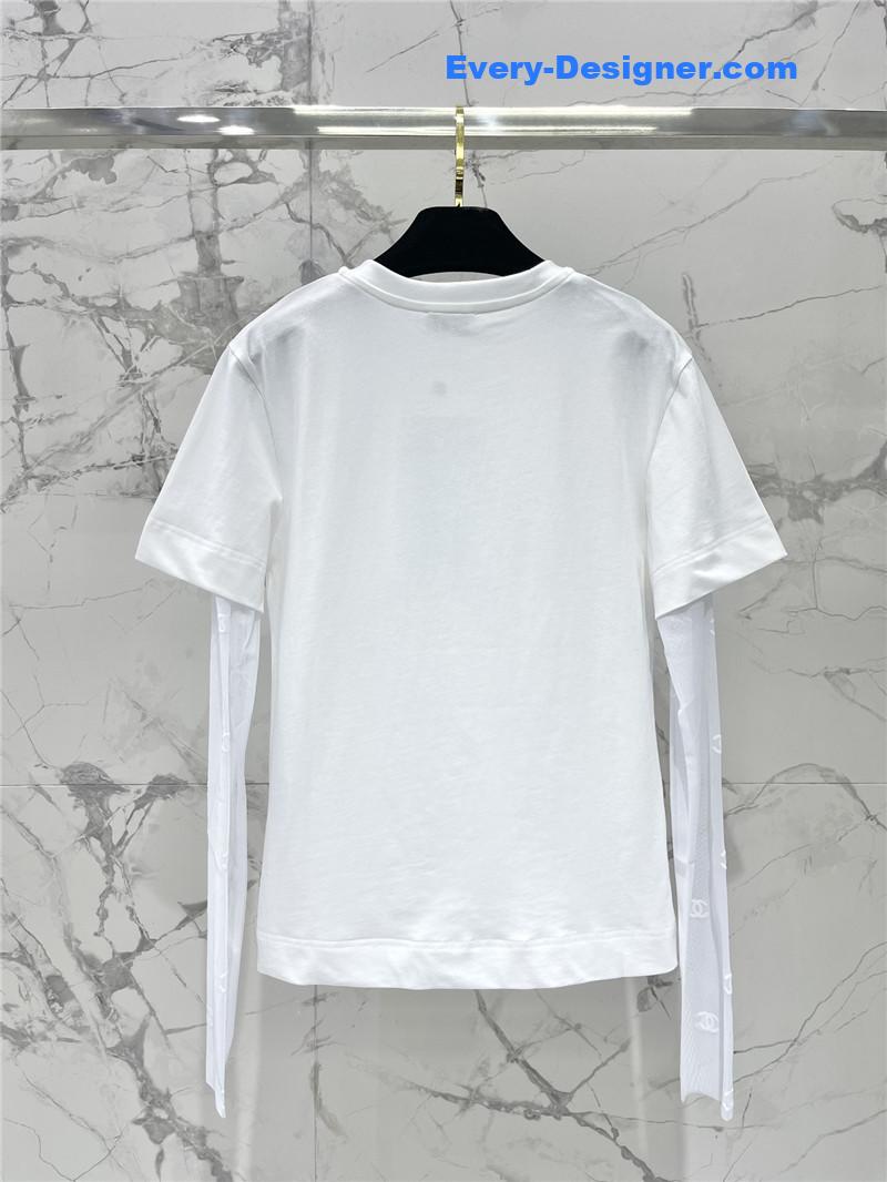 Ch**el mesh stitching long-sleeved straight t-shirt replicas clothes
