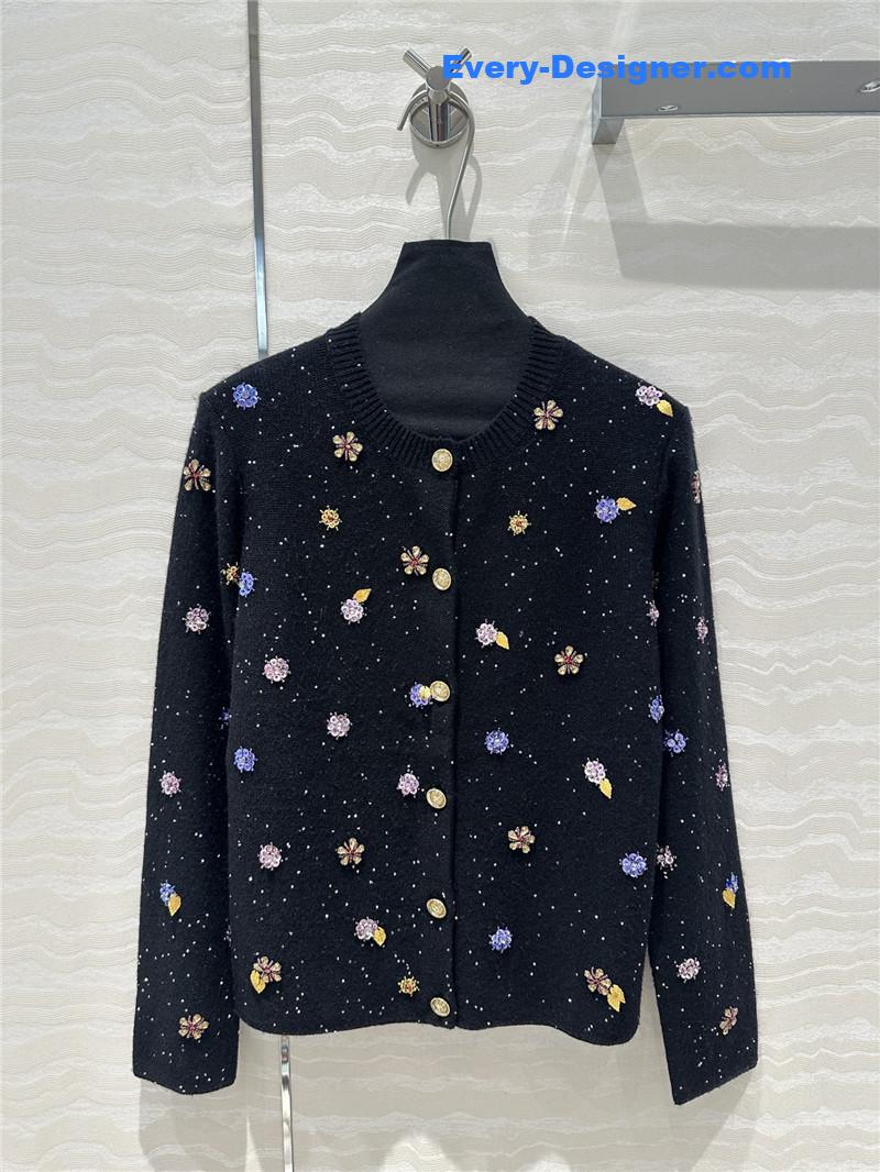 Ch**el beading trim cashmere cardigan