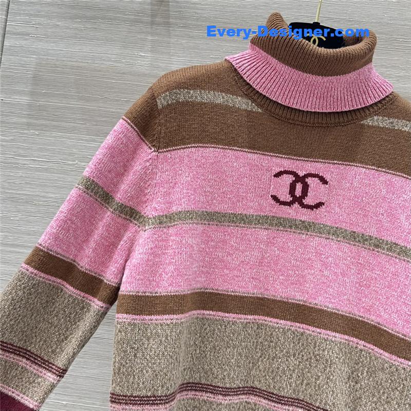 Ch**el striped turtleneck wool sweater pink