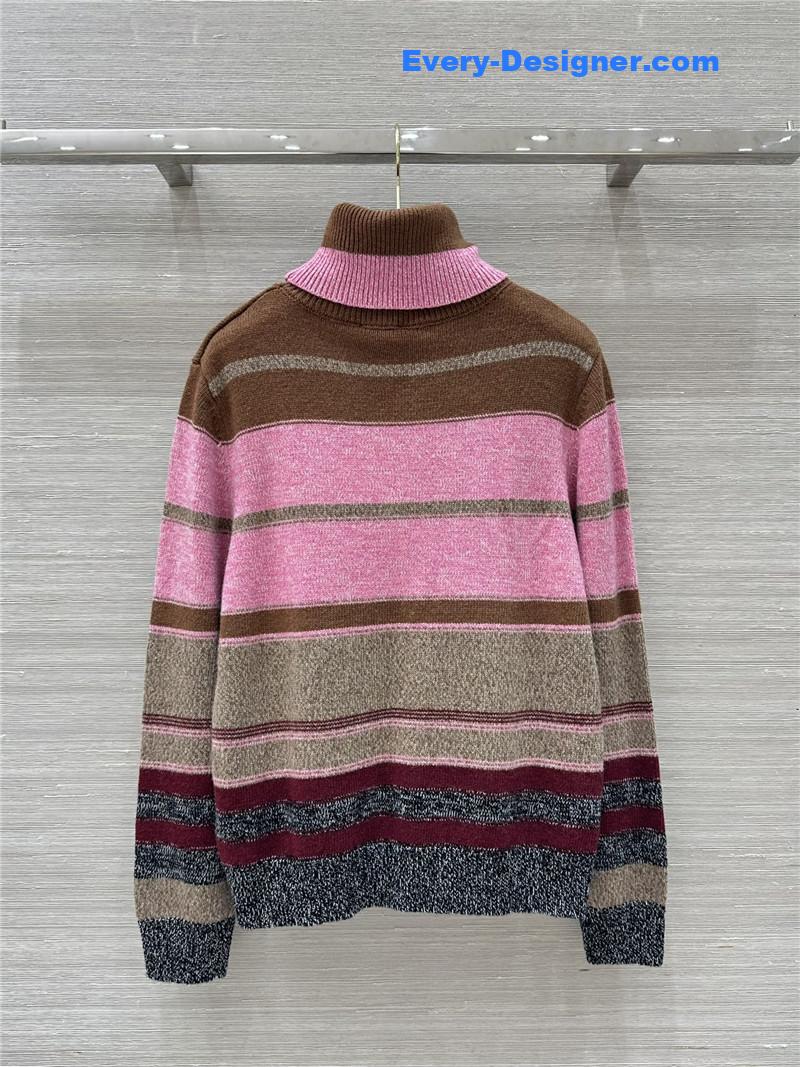 Ch**el striped turtleneck wool sweater pink