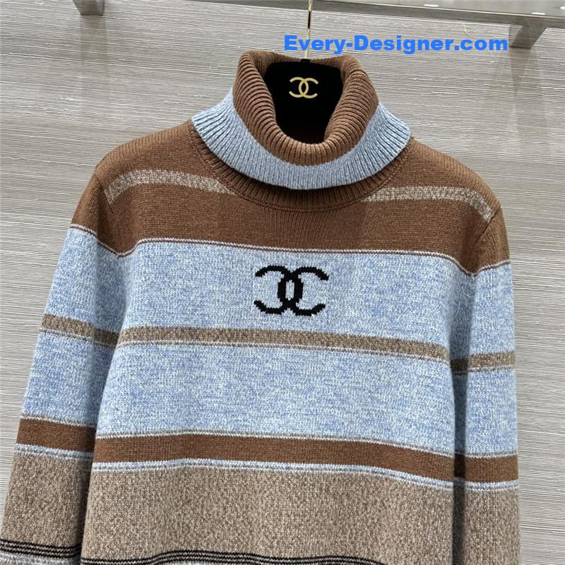 Ch**el striped turtleneck wool sweater blue