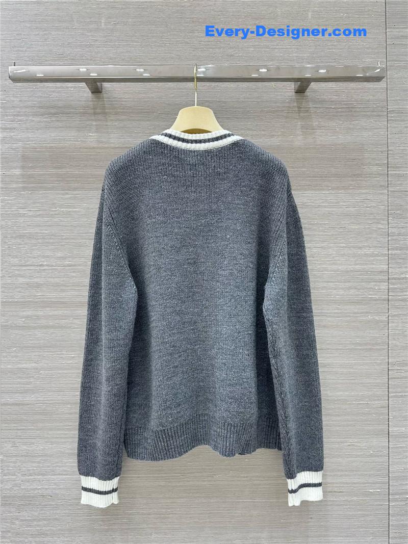 Miu Miu Logo V-Neck Knit Cardigan Grey