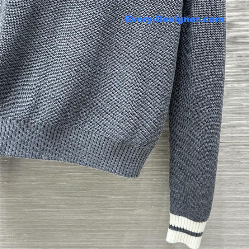 Miu Miu Logo V-Neck Knit Sweater Grey