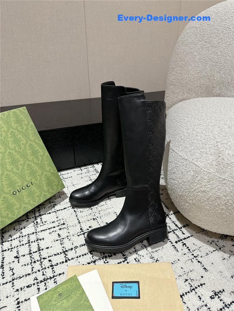 Gvc*1 horsebit gg debossed leather knee-high boots