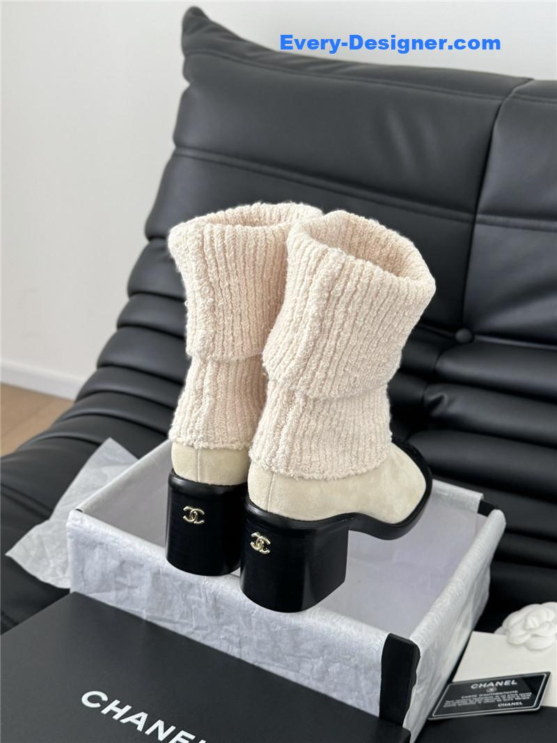 Ch**el suede leather sock ankle boots in beige