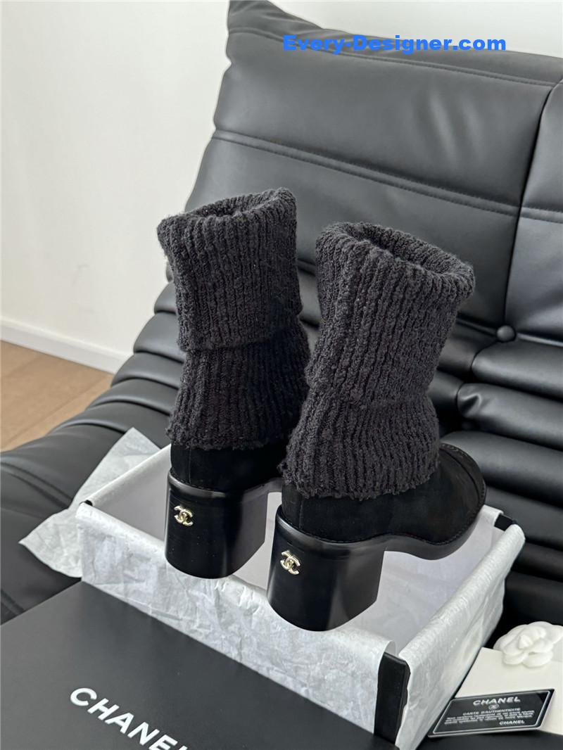 Ch**el black suede sock ankle boots