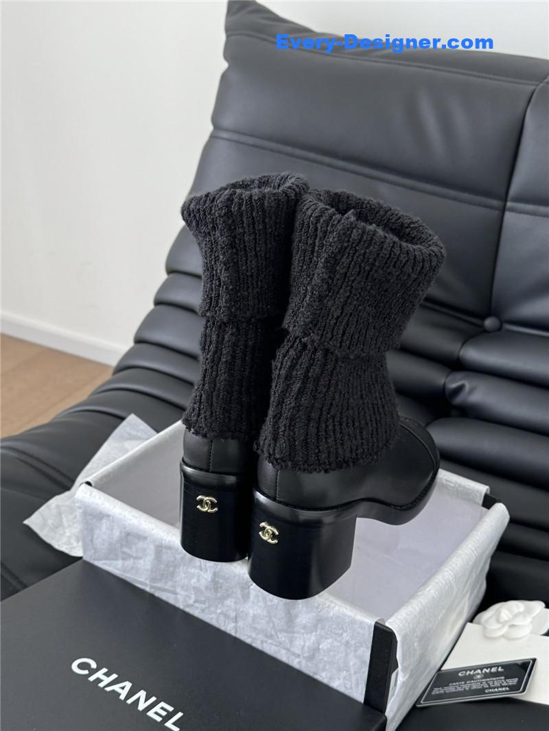 Ch**el black calfskin sock ankle boots
