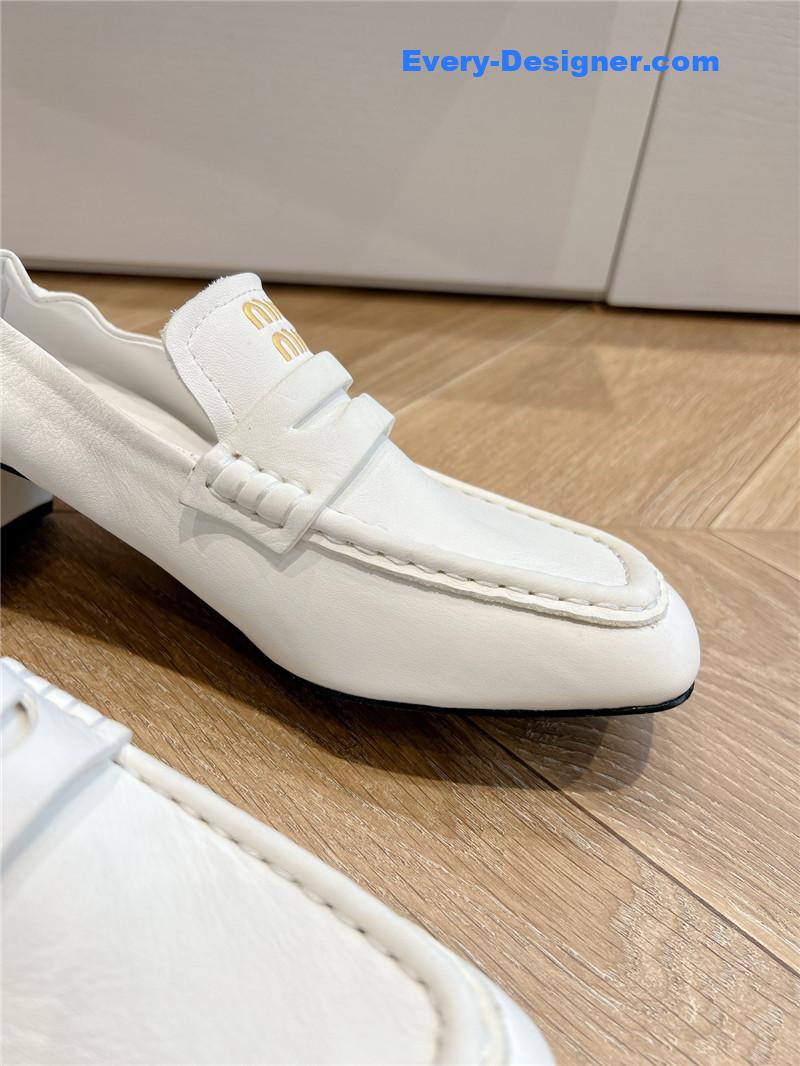 Miu Miu White Nappa Leather Loafers