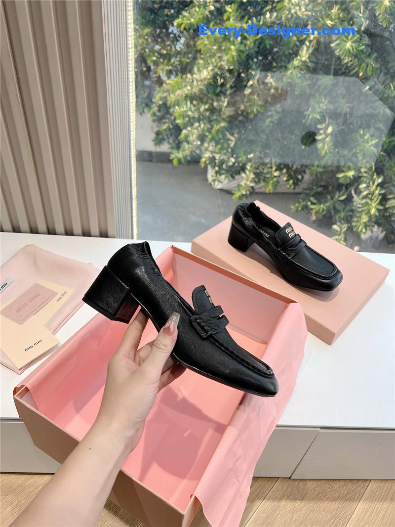 Miu Miu Black Nappa Leather Loafers
