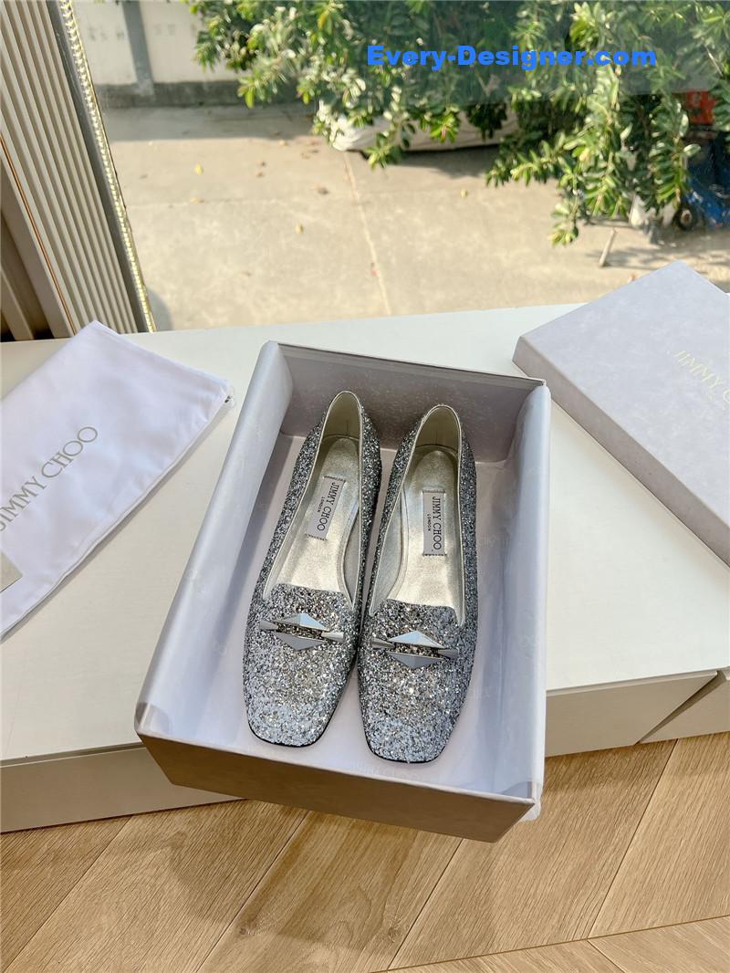 J1m*y Ch00 ravi silver glitter flats