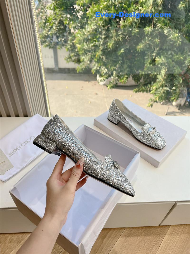 J1m*y Ch00 ravi silver glitter flats