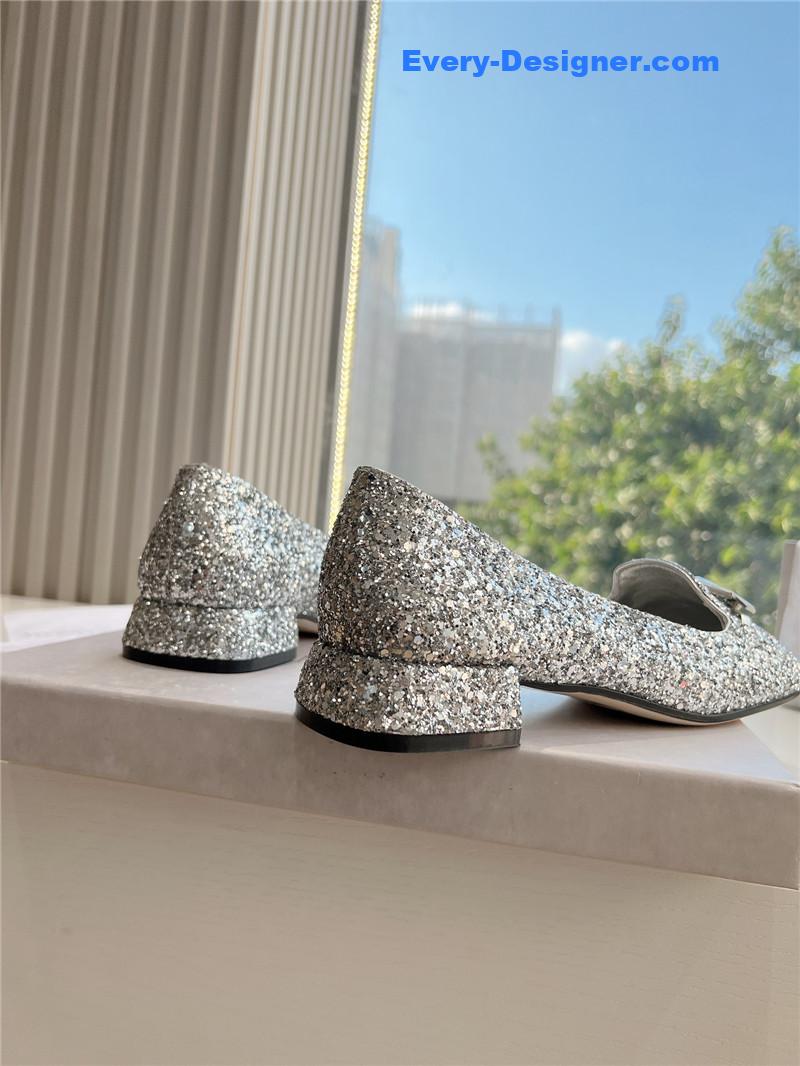 J1m*y Ch00 ravi silver glitter flats