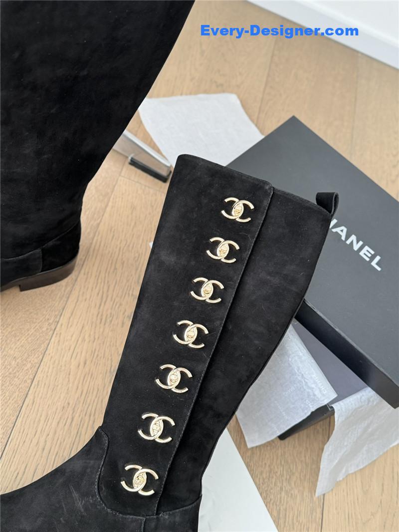 Ch**el black suede high boots for women
