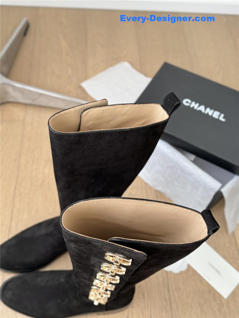 Ch**el black suede high boots for women