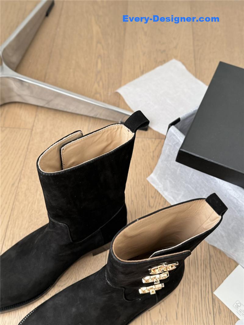 Ch**el logo black suede ankle boots