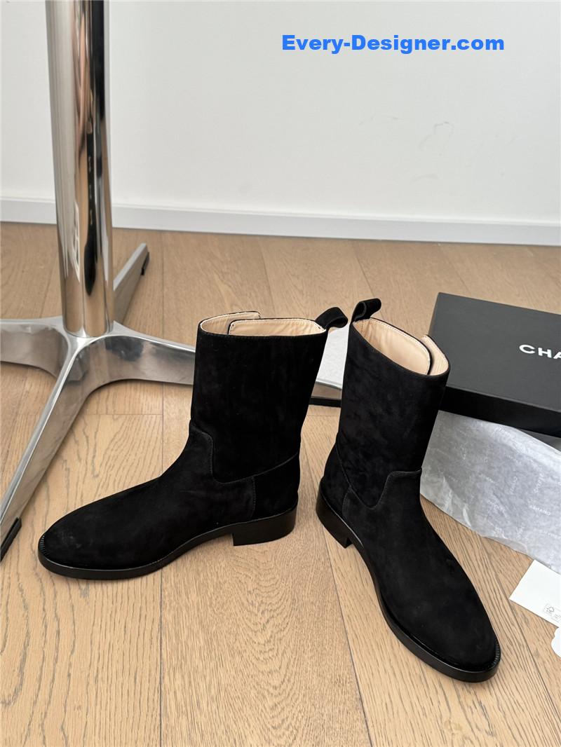 Ch**el logo black suede ankle boots