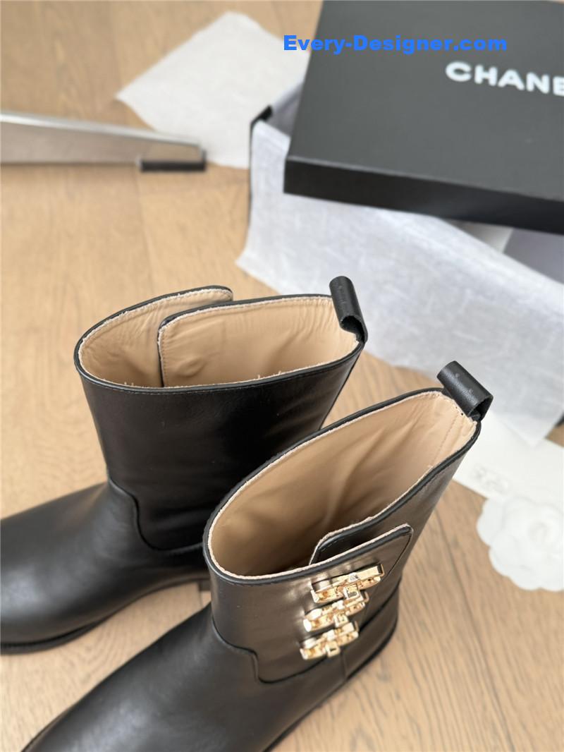 Ch**el black calfskin ankle boots