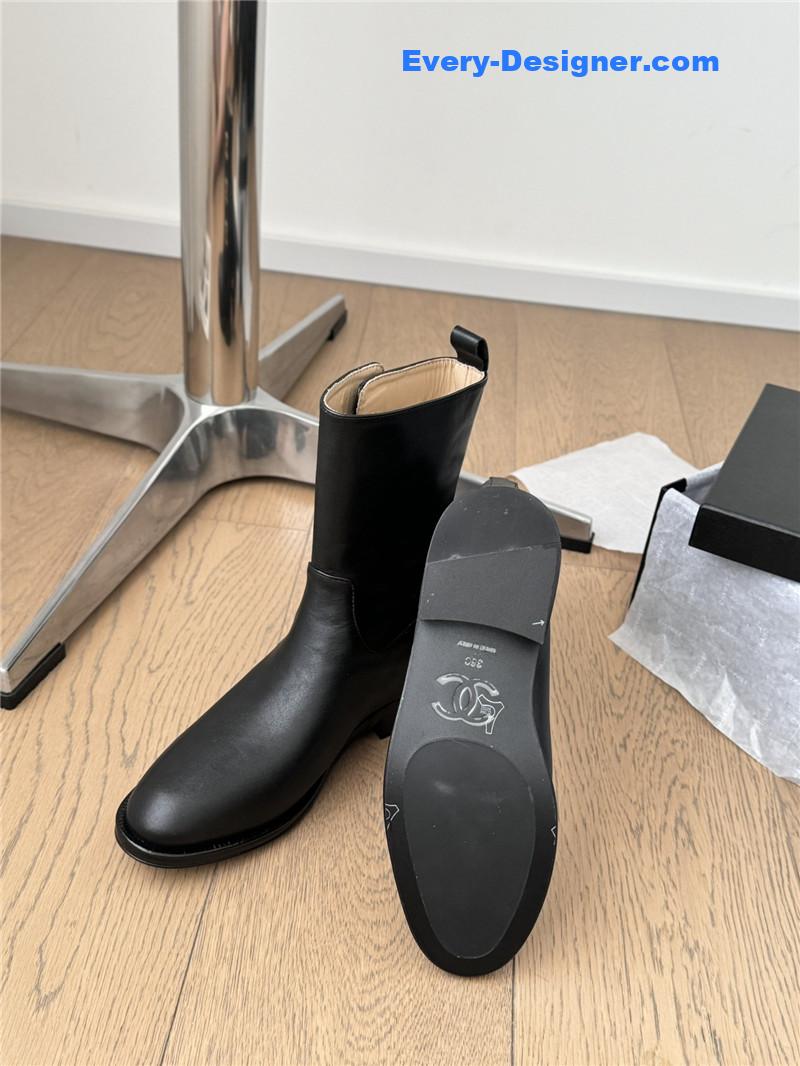 Ch**el black calfskin ankle boots