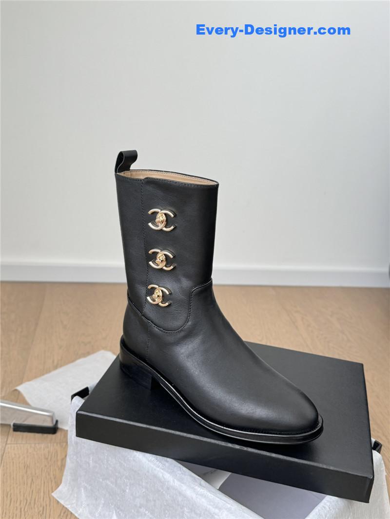 Ch**el black calfskin ankle boots