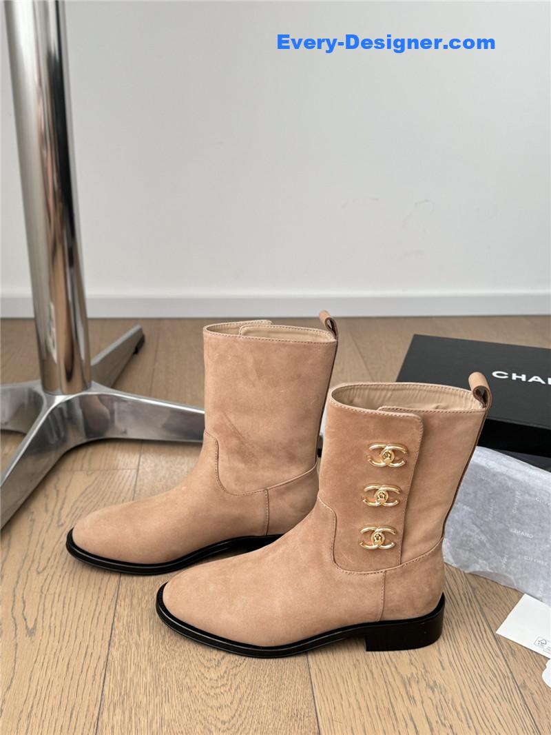 Ch**el logo brown suede ankle boots