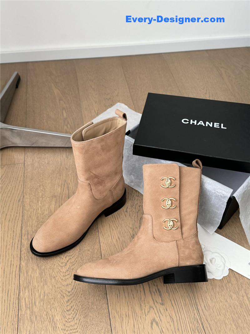 Ch**el logo brown suede ankle boots
