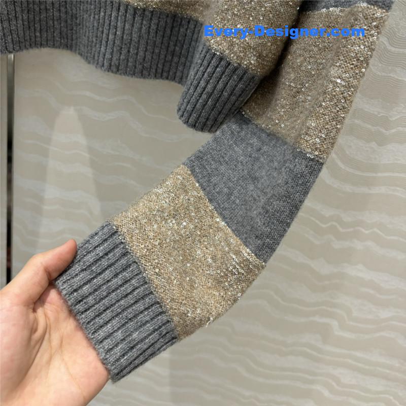 BC Striped Lapel-Neck Blend Knit Sweater