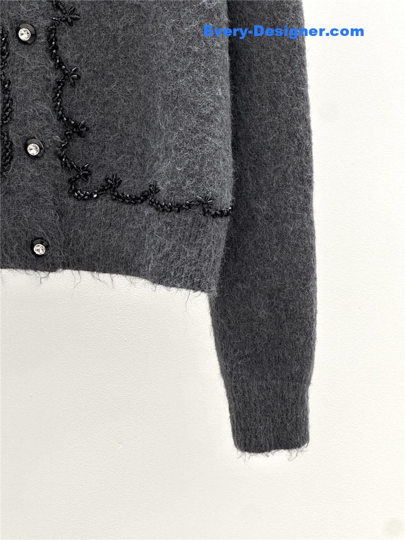 Miu Miu Beaded Trim Cardigan Grey