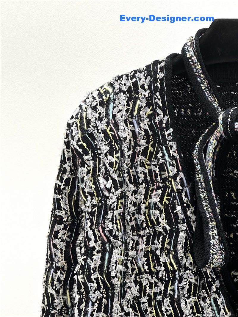 Ch**el tassel blend cardigan black and white