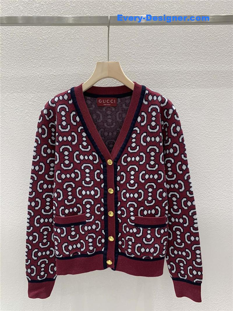 Gvc*1 v-neck jacquard cardigan red