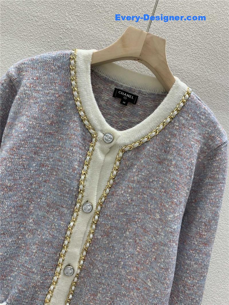 Ch**el chain trim knit cardigan blue