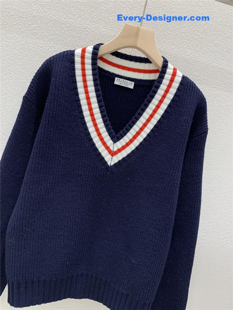 BC Contrast V-neck Sweater Navy