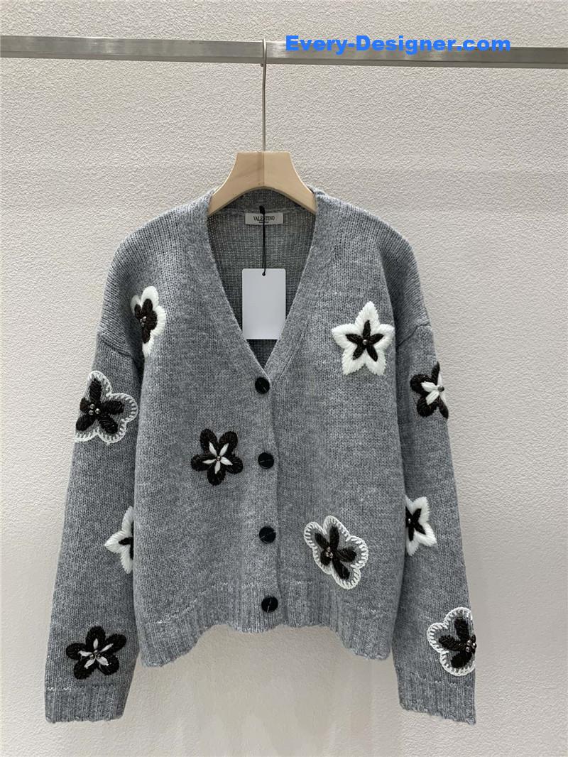 Va1e*ntin0 floral embellished cardigan in grey