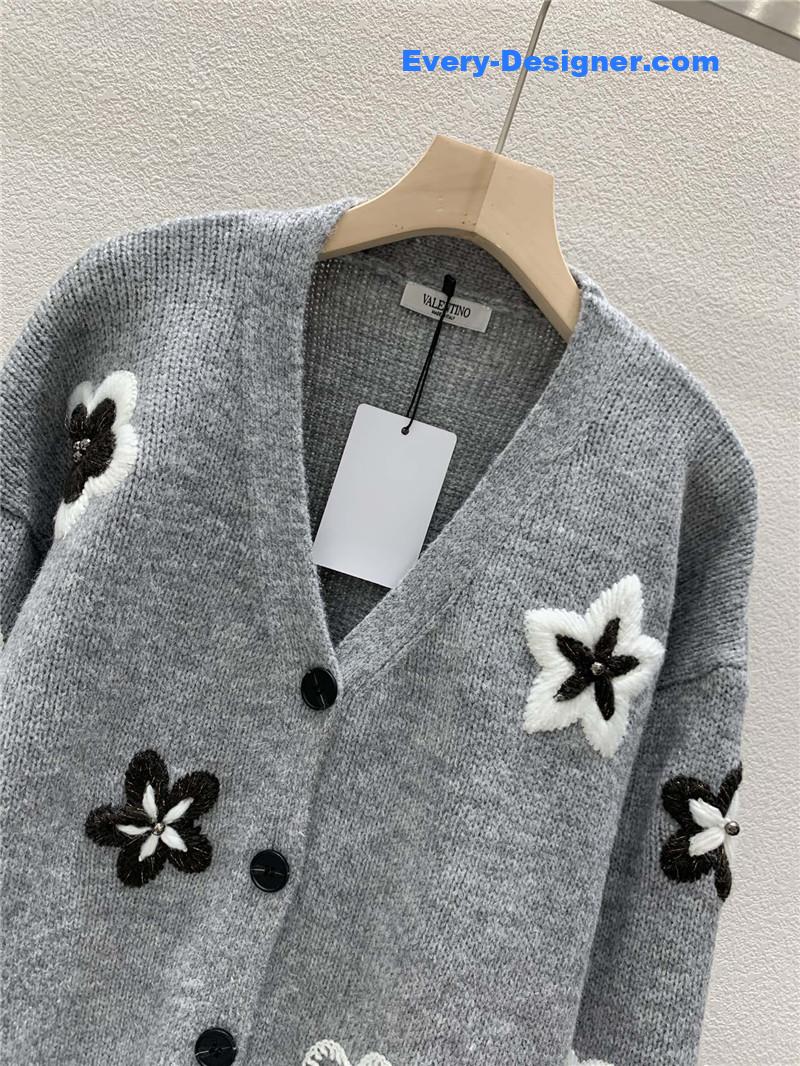 Va1e*ntin0 floral embellished cardigan in grey
