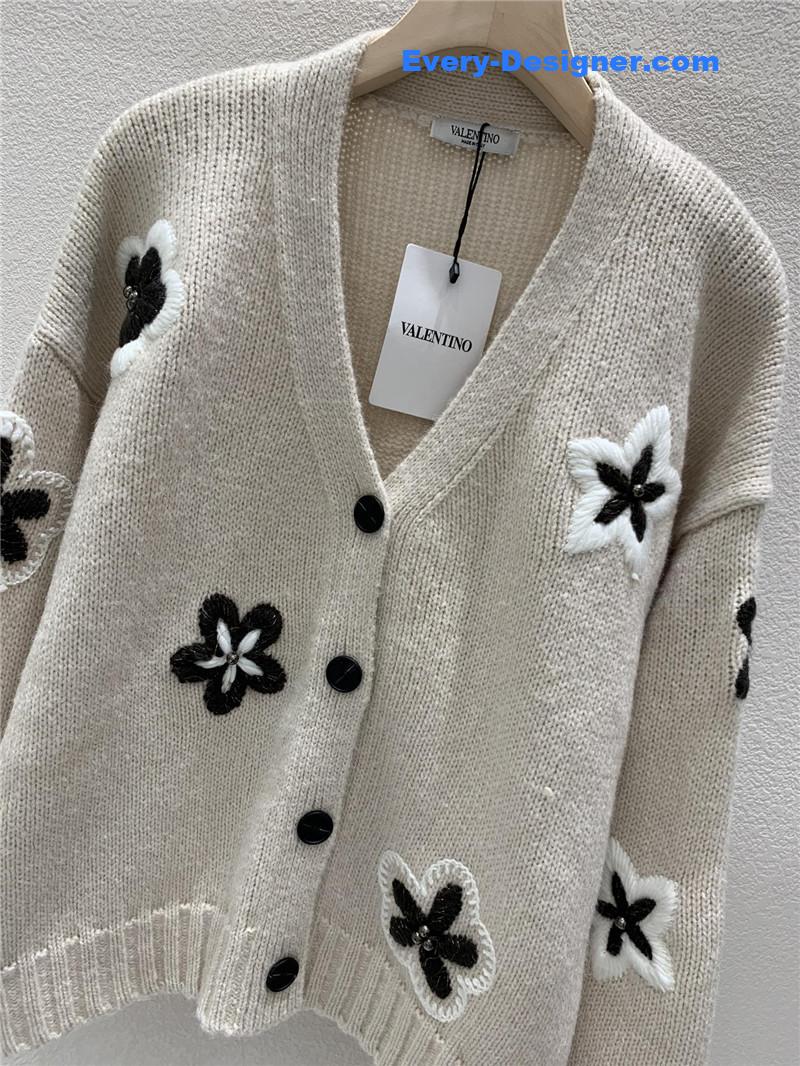 Va1e*ntin0 floral embellished cardigan in beige