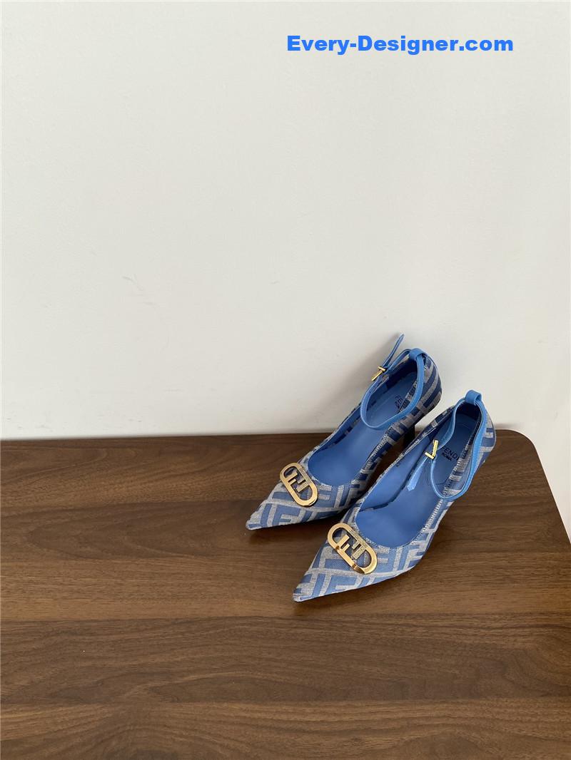F**di colibri ff cotton high heels blue